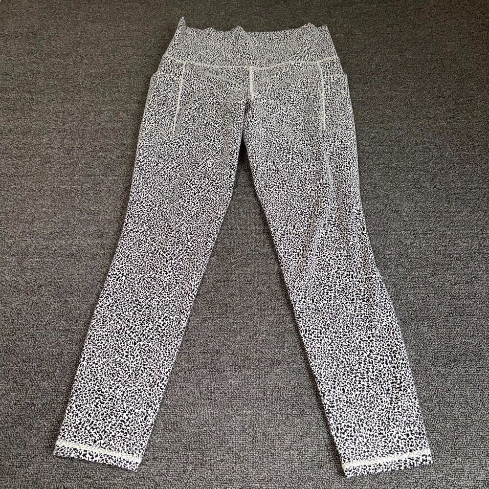 Athleta Salutation Stash II Textured Tight Leggings Womens MT Black White Animal